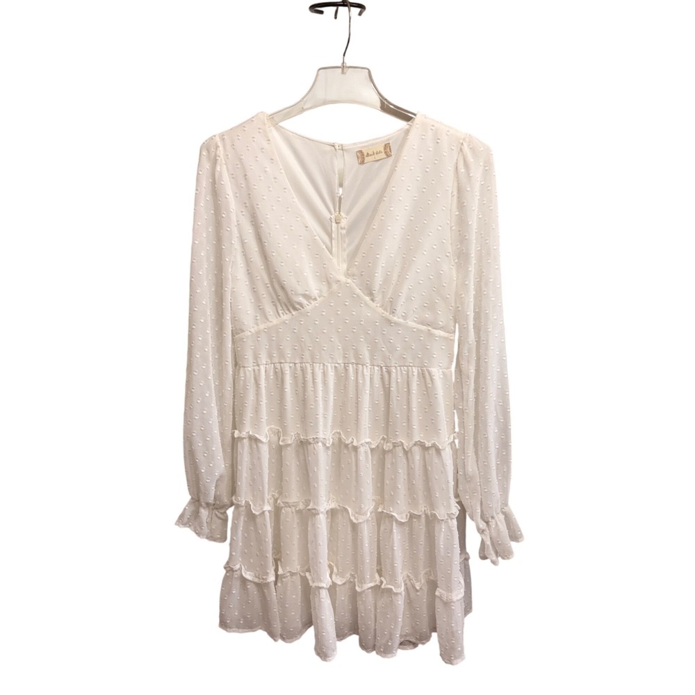 Altar'd State White Swiss Dot Size L Dress Ruffled Tiered Mini V-Neck Fairycore